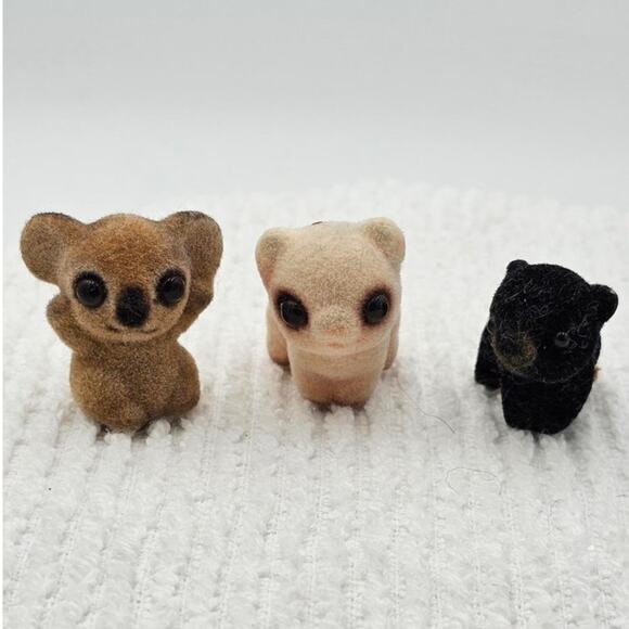 Vintage 80s Josef Originals Flocked Mini Figurines Koala Piglet Bear Cub - Picture 1 of 9